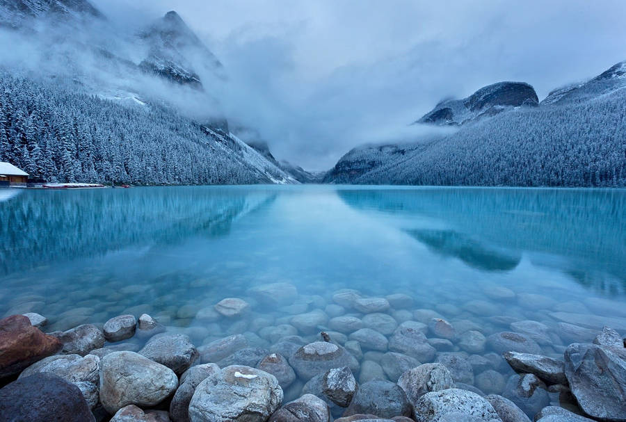 Winter_ Mountain_ Lake_ Serenity.jpg Wallpaper