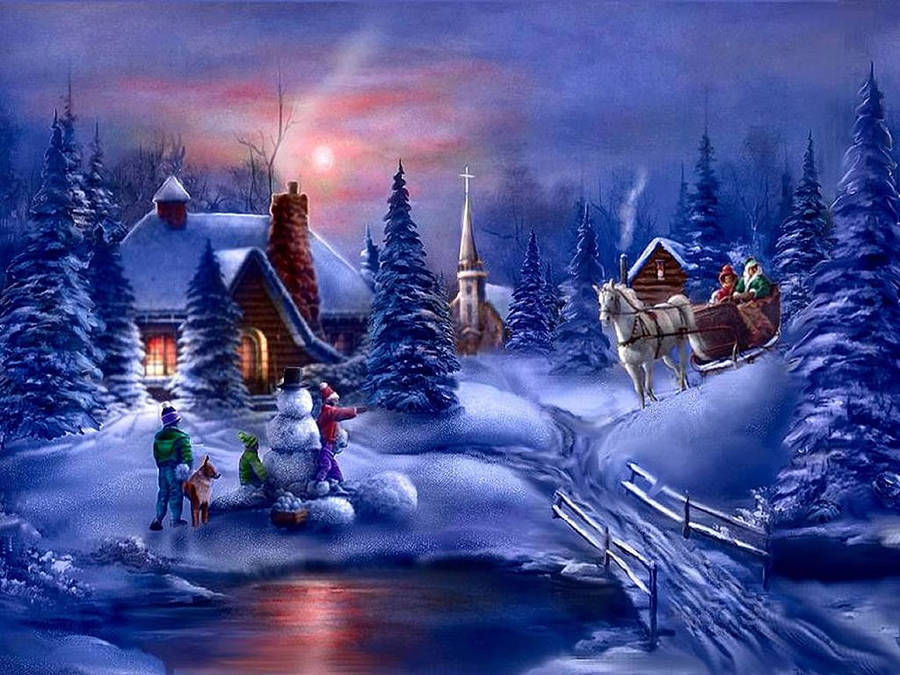 Winter Scene Christmas Night Wallpaper