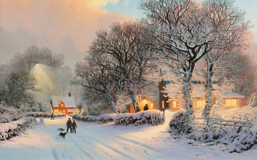 Winter Scene Crisp Painting Wallpaper