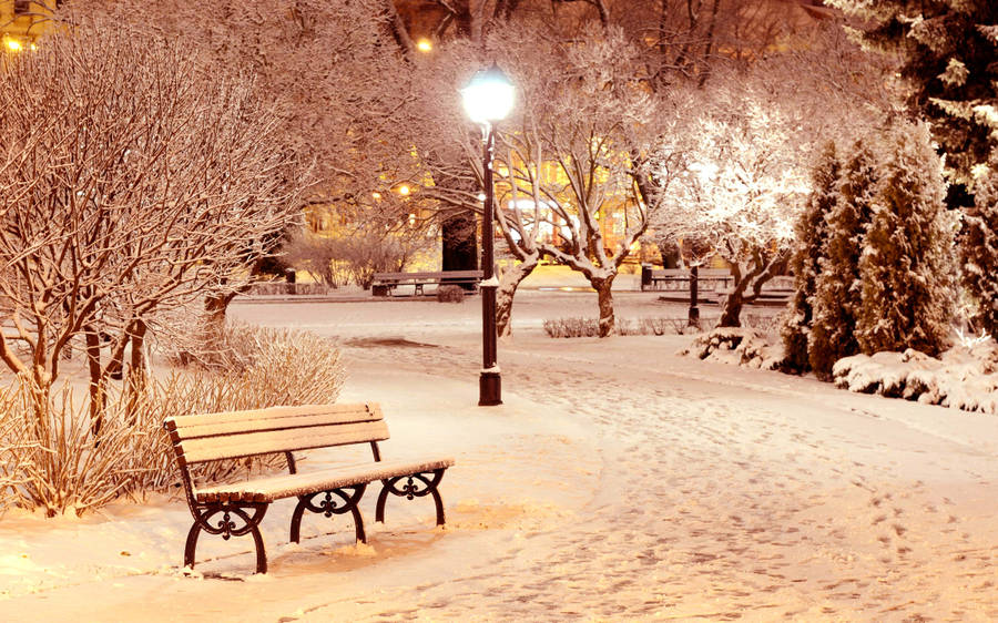 Winter Season Park Bench Wallpaper