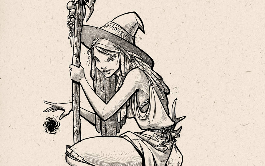 Witch Pencil Drawing Wallpaper