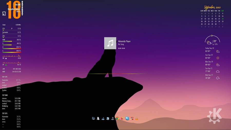 Wolf On A Cliff, A Rainmeter Skin Wallpaper