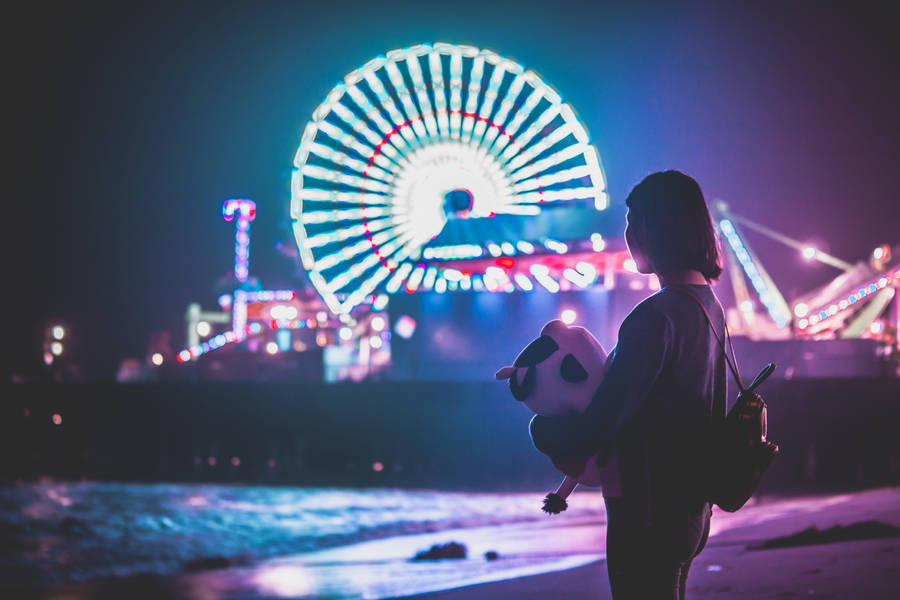 Woman Admiring Santa Monica Wallpaper