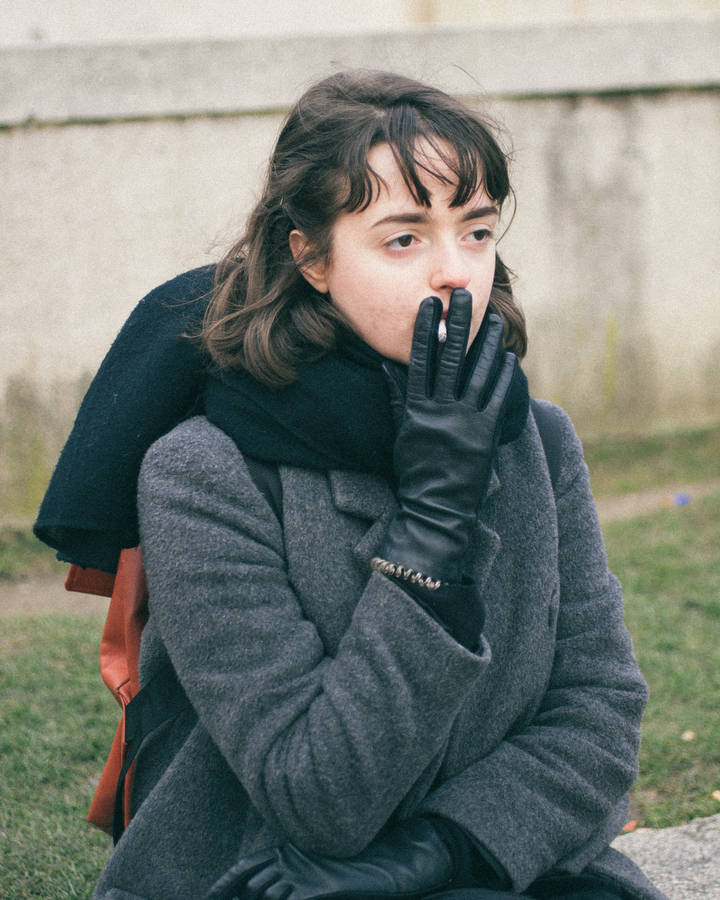 Woman In Jacket Smoking Wallpaper