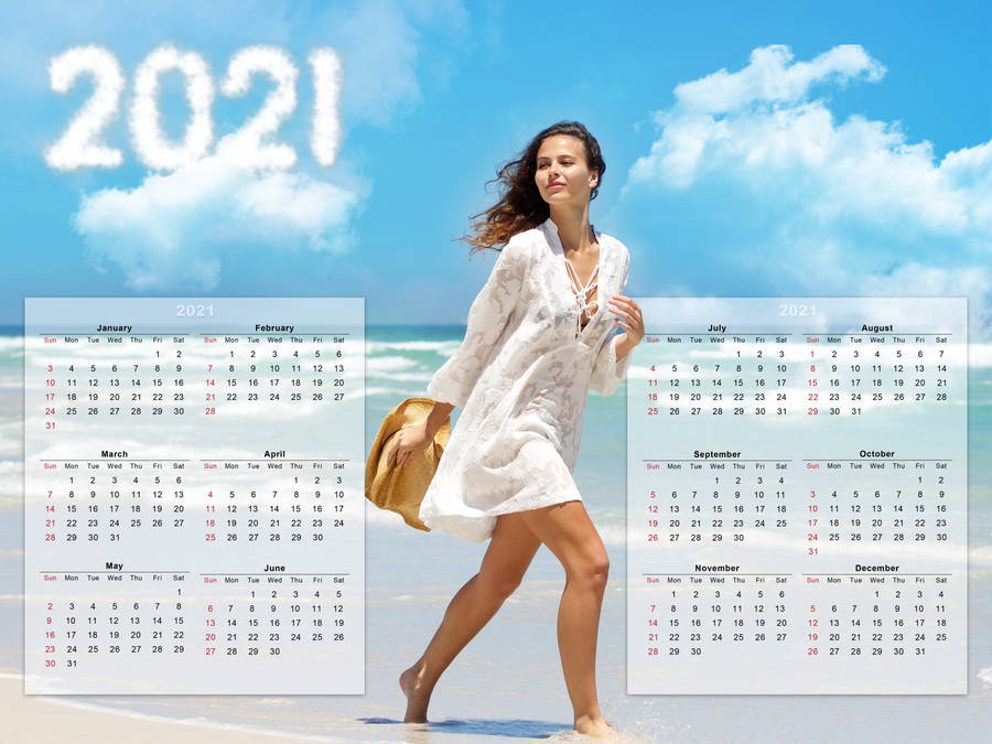 Woman On The Beach 2021 Desktop Wallpaper