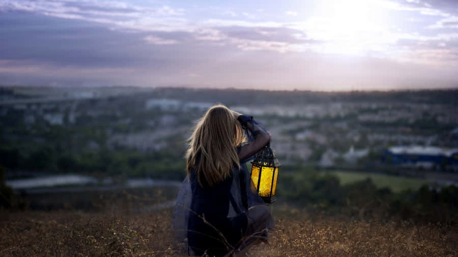 Woman Waiting For The Sunset Wallpaper