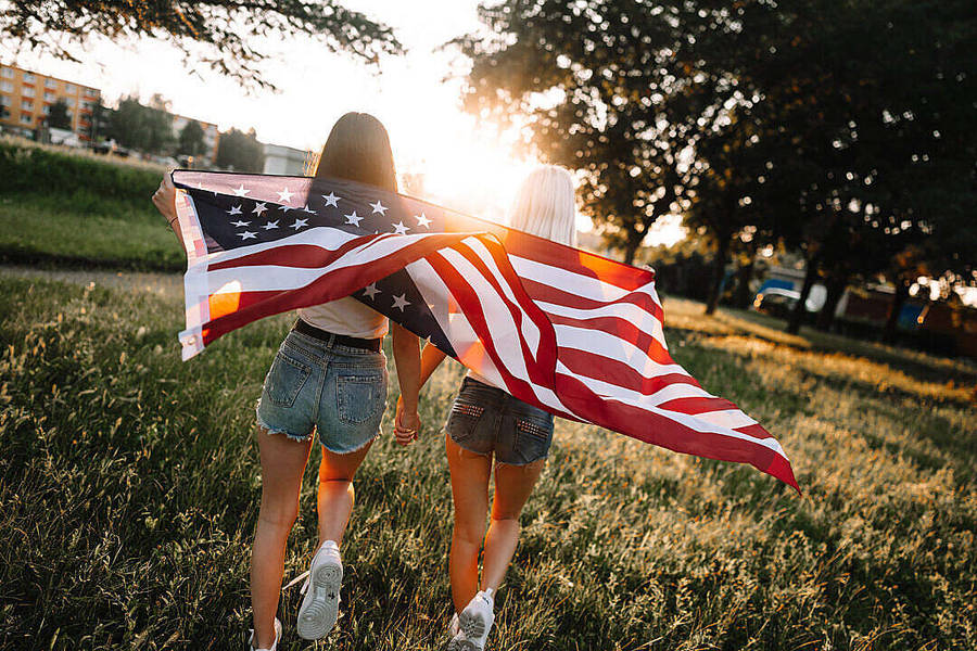 Women At Sunset Usa Flag Iphone Wallpaper