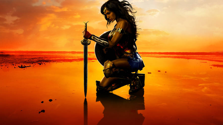 Wonder Woman Beach Sunset Wallpaper