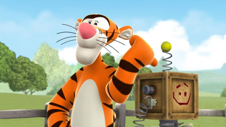 Wooden Box With Tigger 3d Wallpaper