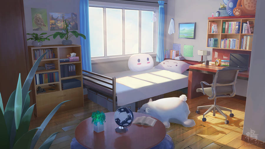 Wooden Floor In An Anime Bedroom Wallpaper