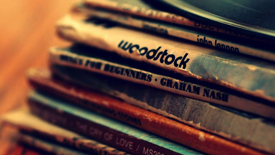 Woodstock Vintage Vinyl Stack Wallpaper