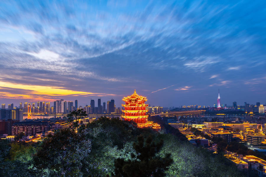 Wuhan Yellow Crane Tower During Sunset Wallpaper