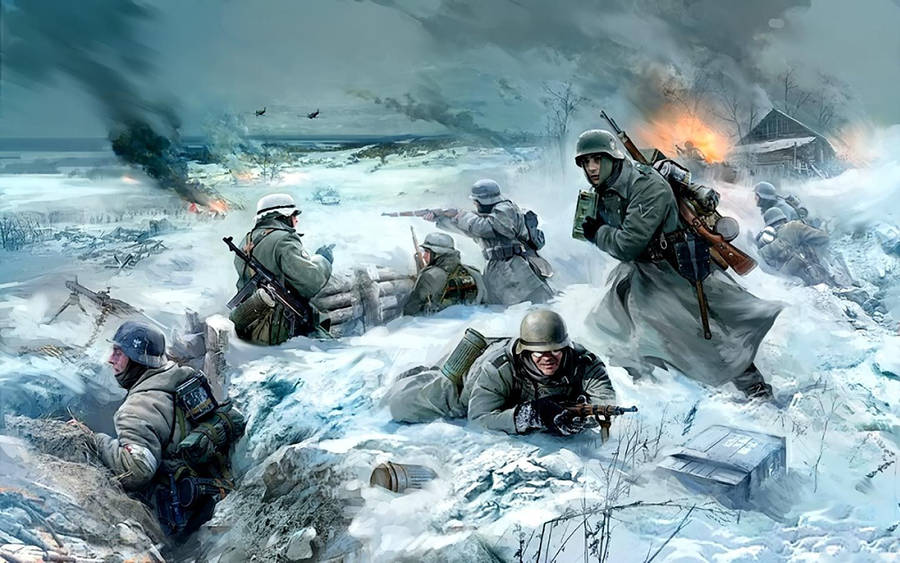 Ww2 Soldiers In Snow Art Wallpaper