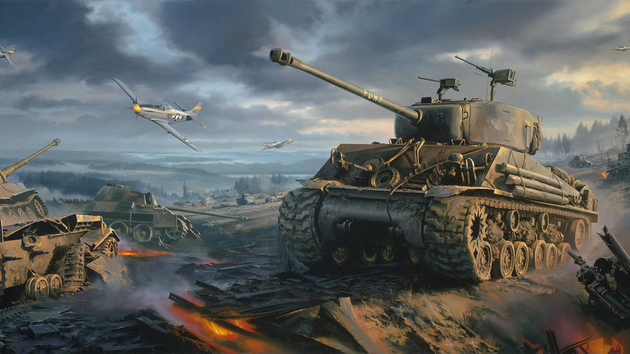 Ww2 Tank In Battlefield Wallpaper