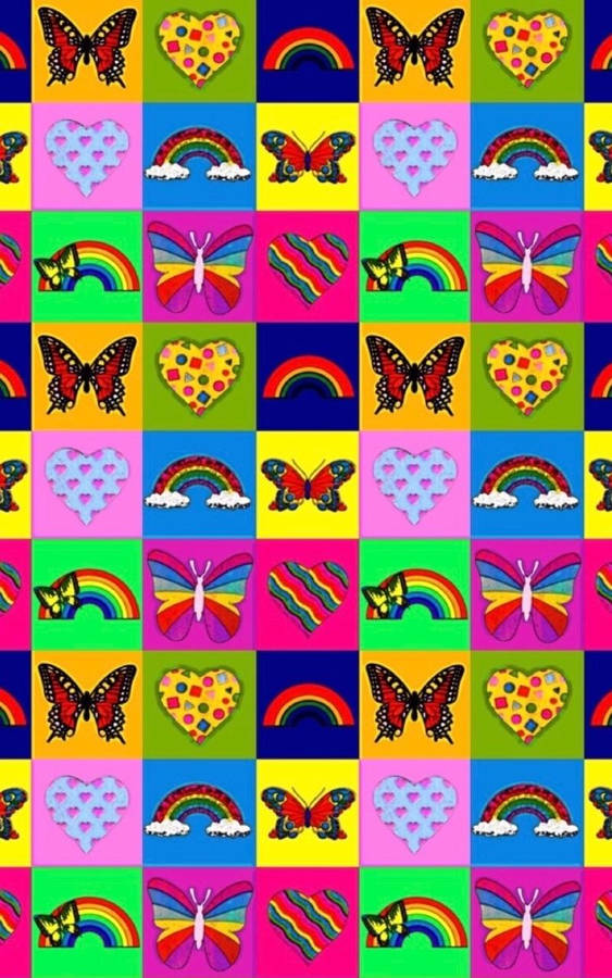 Y2k Aesthetic Butterflies And Rainbows Wallpaper