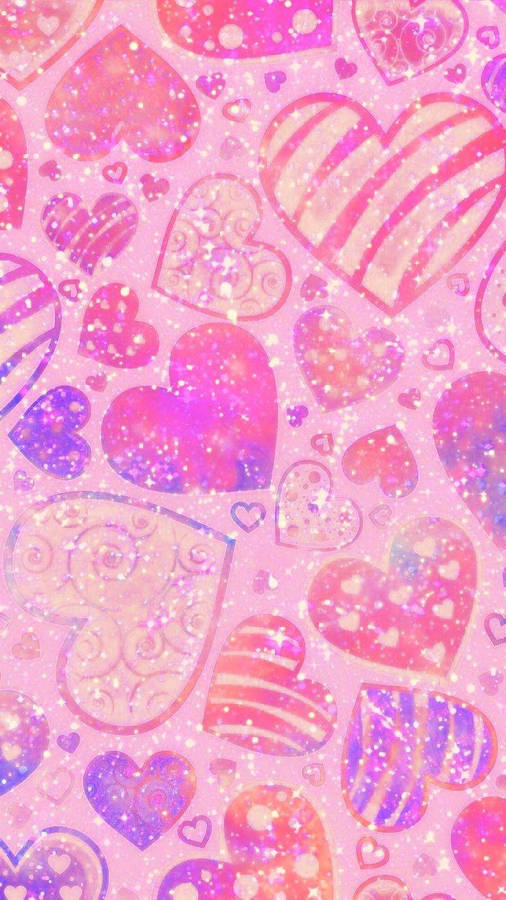 Y2k Aesthetic Glitter Hearts Wallpaper