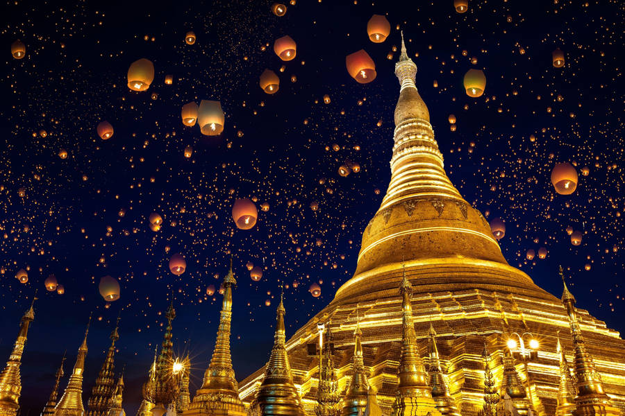 Yangon Lanterns Shwedagon Wallpaper