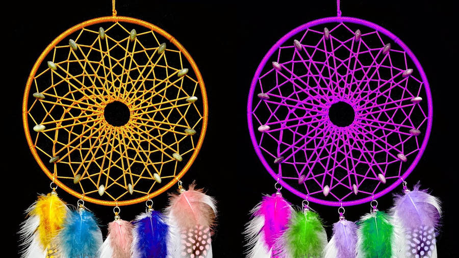 Yellow And Purple Dream Catchers Wallpaper