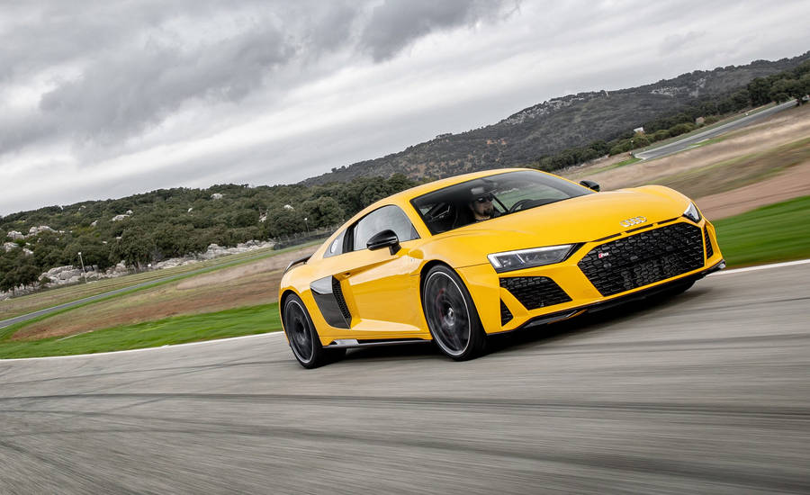 Yellow Audi R8 On Road Wallpaper