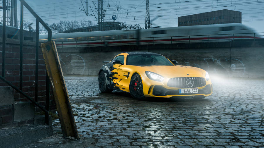 Yellow Benz 4k In Train Station Wallpaper