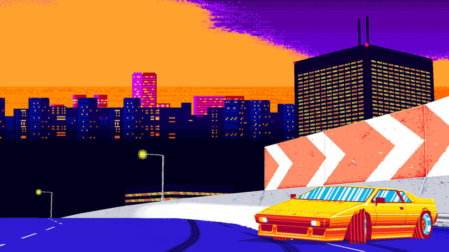 Yellow Car 8 Bit Wallpaper