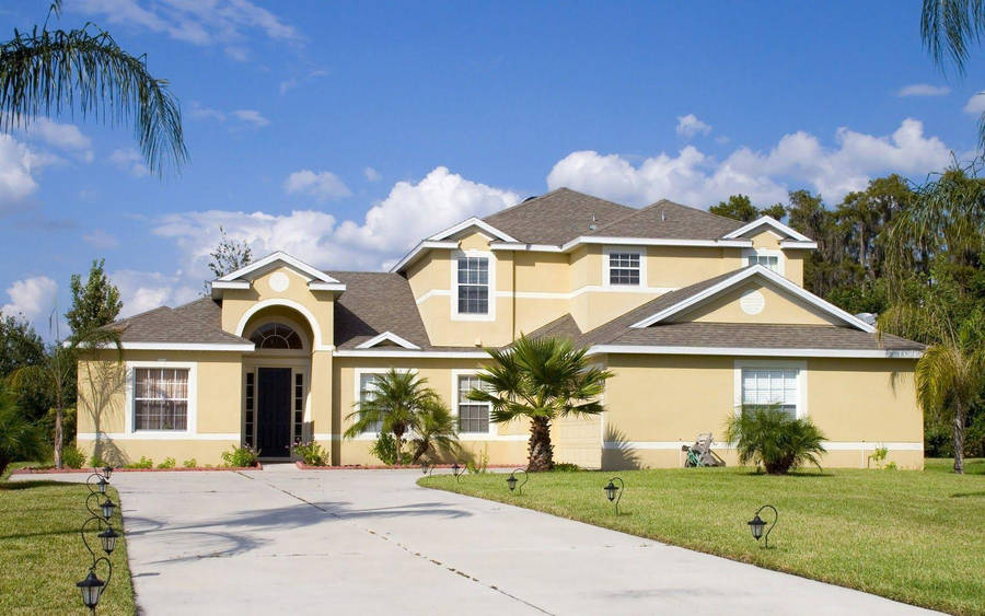 Yellow-painted Concrete Beautiful House Wallpaper