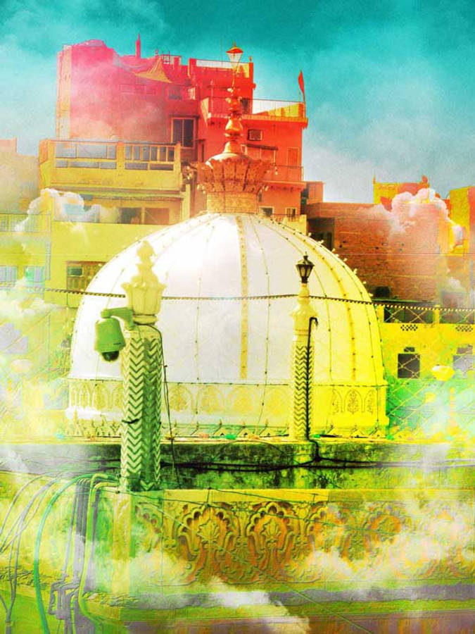 Yellow Red Ajmer Dome Art Wallpaper