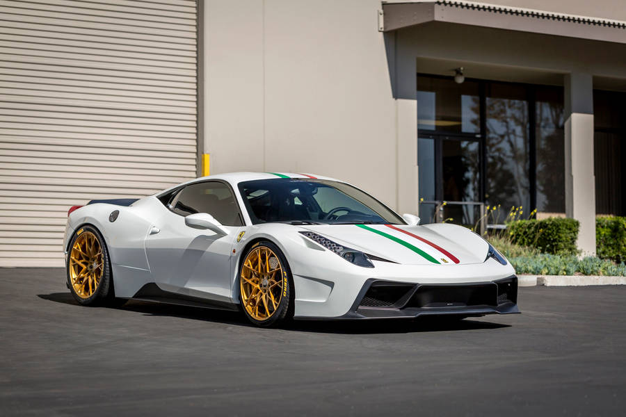 Yellow Rim On White Ferrari Wallpaper