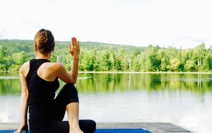 Yoga Near Lake Wallpaper