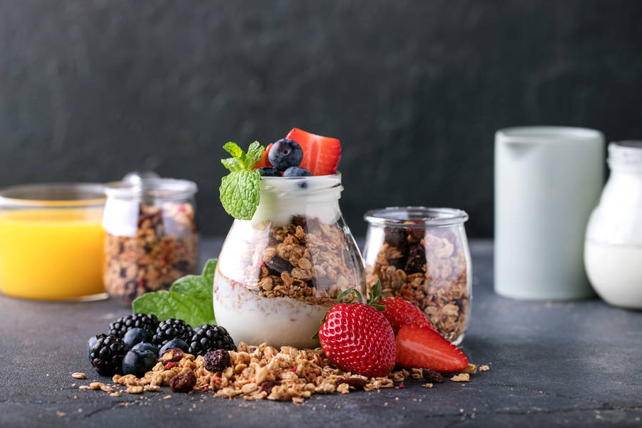 Yogurt With Granola And Fruits Wallpaper