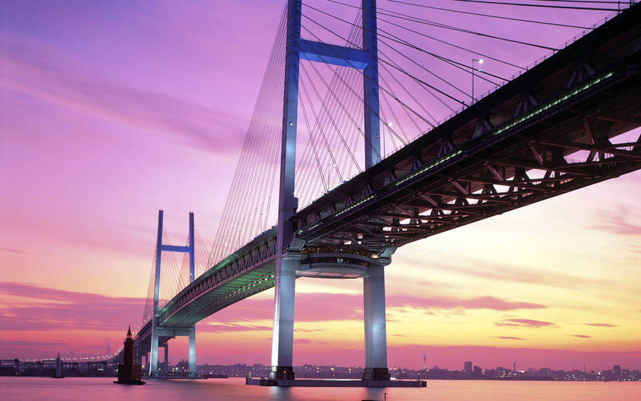 Yokohama Bridge During Golden Hour Wallpaper