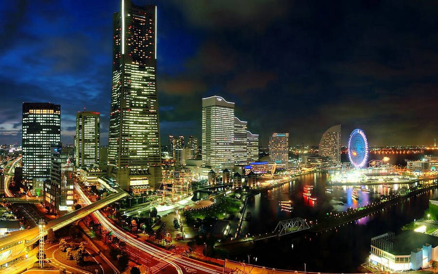 Yokohama City Lights At Night Wallpaper