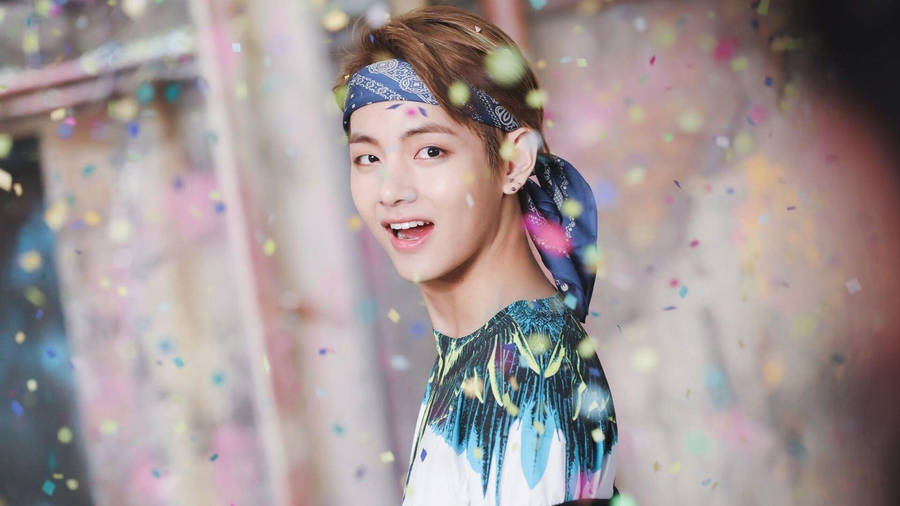 Young Bts V Blue Bandana Wallpaper