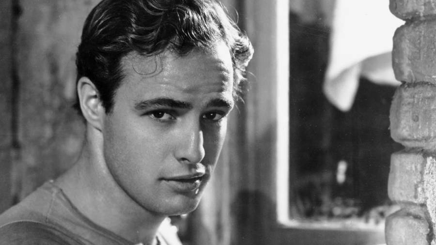 Young Marlon Brando Black And White Photo Wallpaper