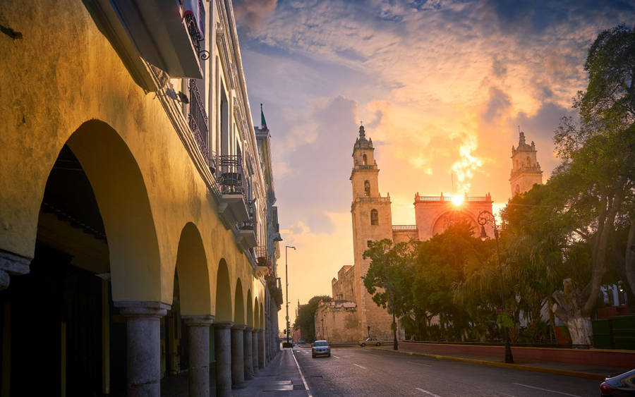 Yucatan Merida Cathedral Sunset Wallpaper