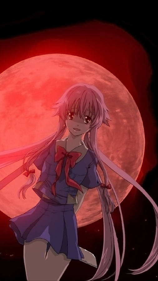 Yuno Gasai Red Moon Wallpaper