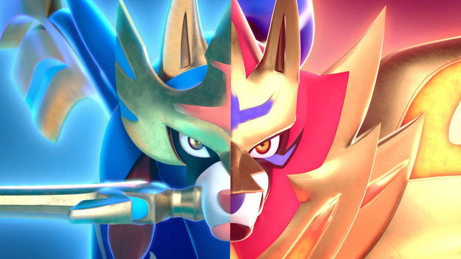 Zacian And Zamazenta Faces Side-by-side Wallpaper