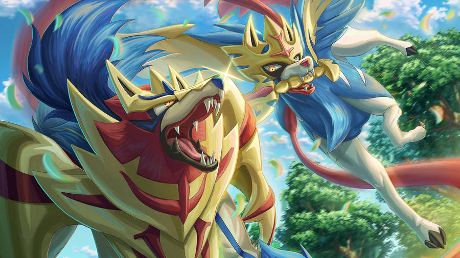 Zamazenta And Zacian In Forest Wallpaper