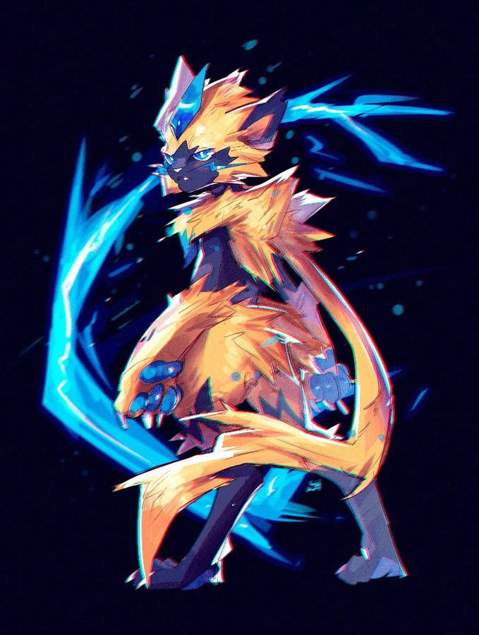 Zeraora Blue Bolts Black Background Wallpaper