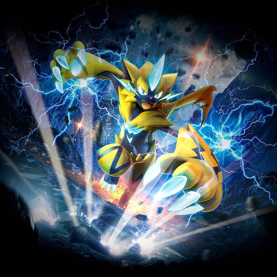 Zeraora Destroying Ground Electric Bolts Wallpaper