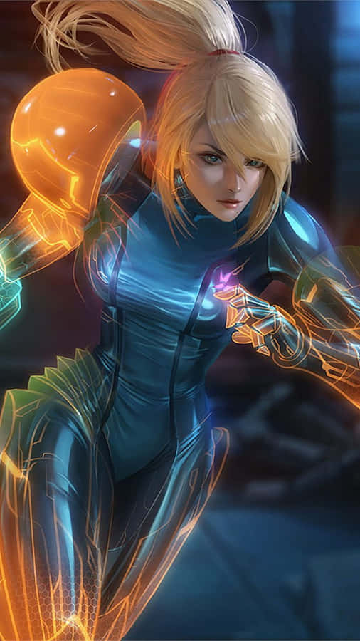 Zero Suit Samus Stands Ready With Her Paralyzer. Wallpaper