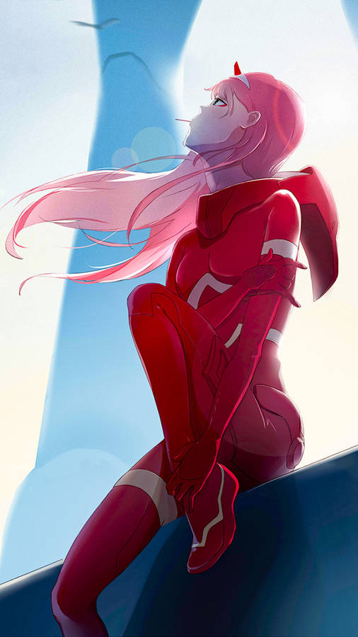 Zero Two Waiting Alone Phone Wallpaper