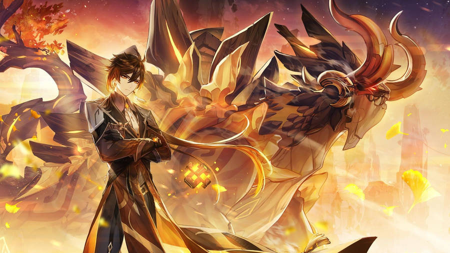 Zhongli And Azhdaha Wallpaper