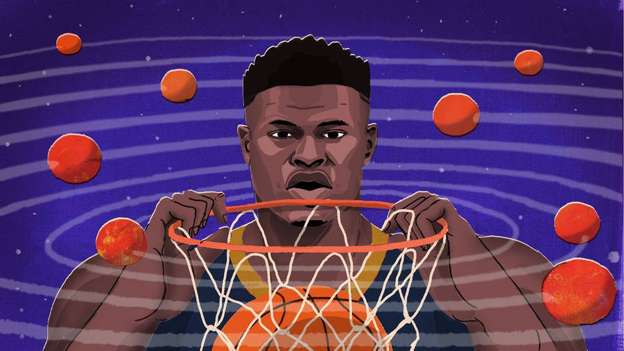 Zion Williamson Cartoon Art Wallpaper