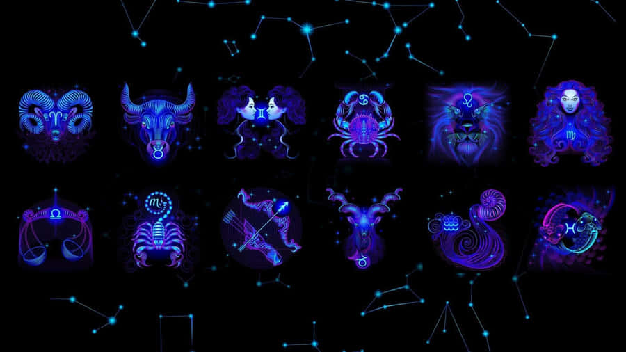 Zodiac Signs Neon Illustration Wallpaper