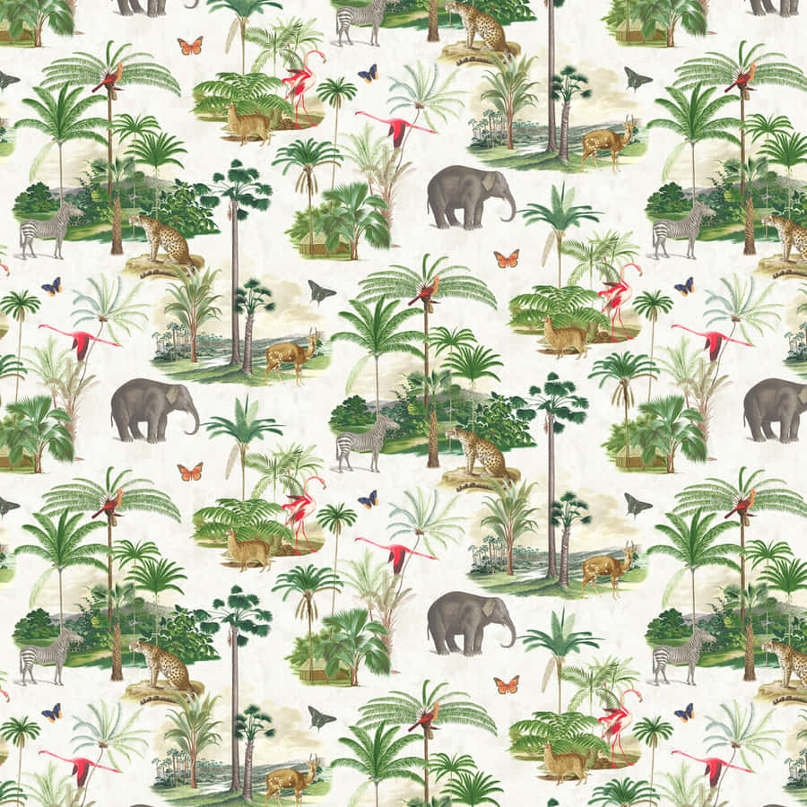 Zoo Animals Pattern Art Wallpaper