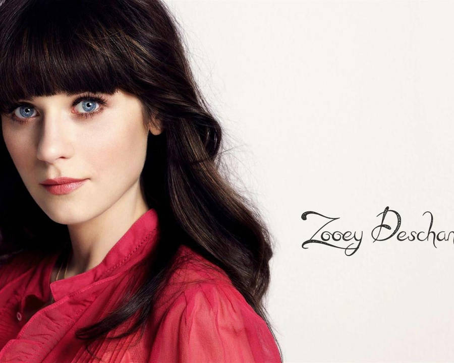 Zooey Deschanel Red Aesthetic Text Background Wallpaper