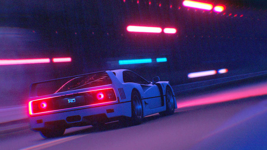 Zooming Jdm Car With Neon Lights Wallpaper