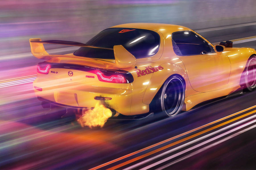 Zooming Yellow Jdm Cars Wallpaper