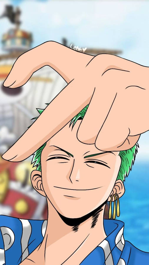 Zoro Pfp In Heart Hands Gesture Wallpaper